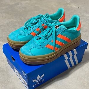 Adidas Gazelle Bold Turquoise teal with Orange Stripes